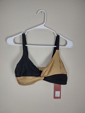 Black & Gold Twist Bikini Top - Women Swim Bikinis